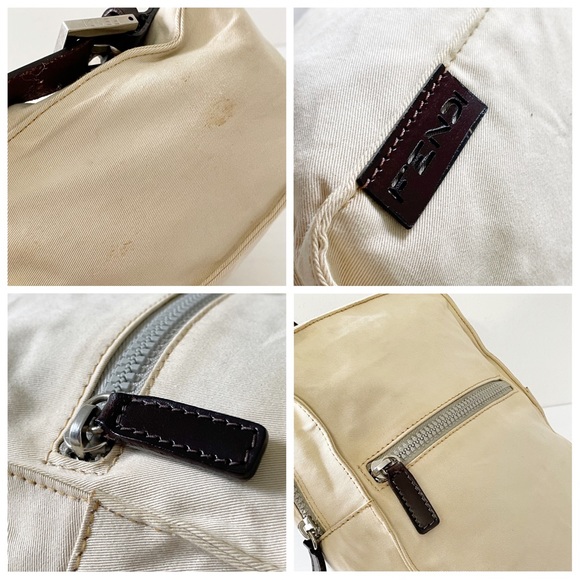 Fendi off white canvas brown leather small rectangular backpack - Picture 6 of 14